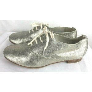 MARC JACOBS Silver Metallic Leather Lace Up Oxfords Loafers Mary Jane Sz 38.5